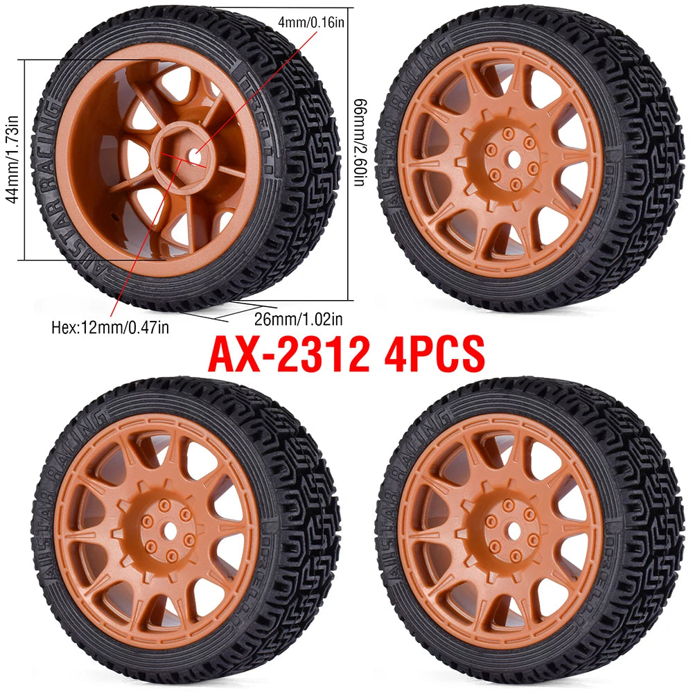1/10 RC Wheels & Tires Set 12mm Hex On-Road Drift/Rally for Tamiya TT-02 Compatible Chassis