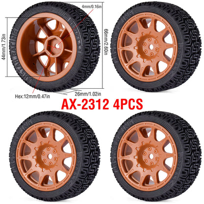 1/10 RC Wheels & Tires Set 12mm Hex On-Road Drift/Rally for Tamiya TT-02 Compatible Chassis