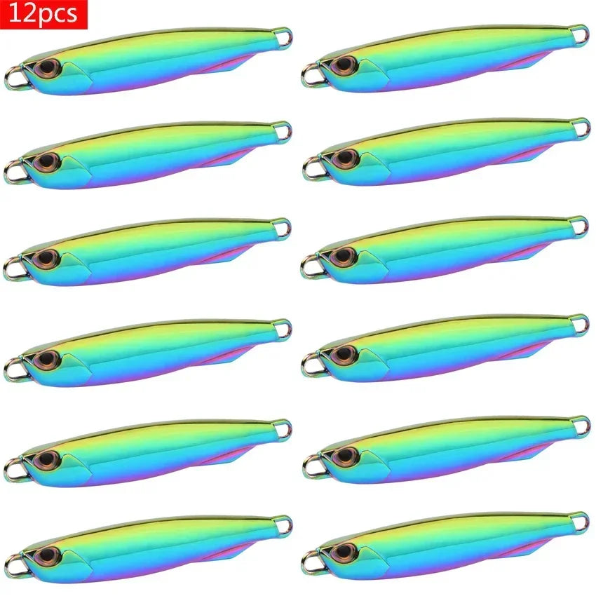 12Pcs Fishing Lure Metal Jigs Spoon Bait 40g 30g 20g 15g Mackerel Bass