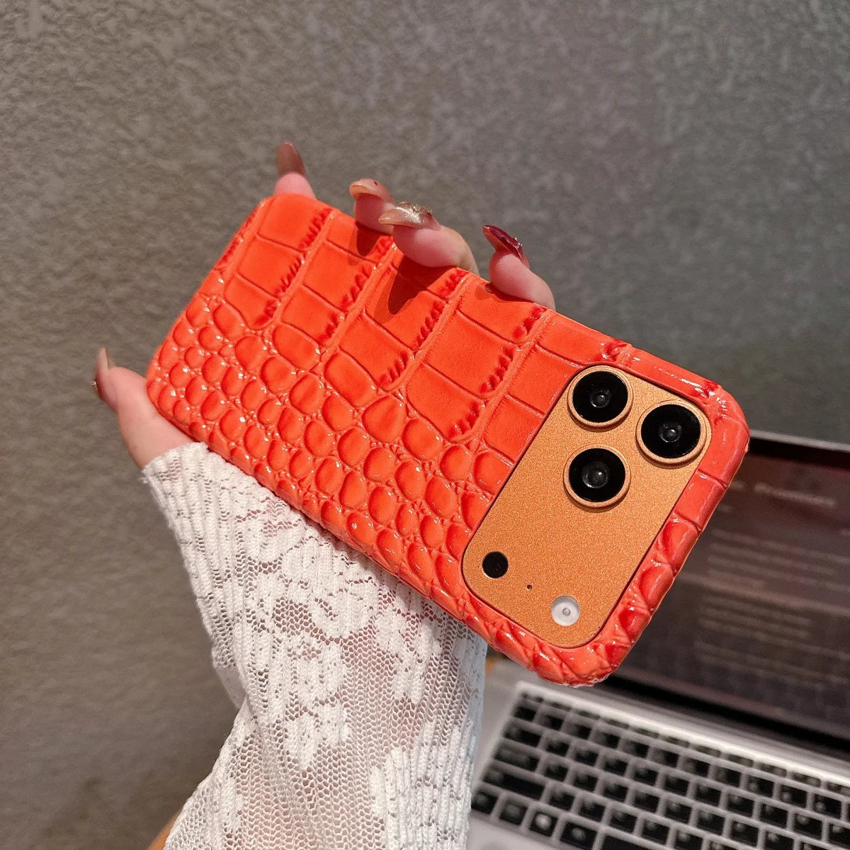 Glossy Crocodile Leather Case for iPhone 11-17 Air Pro Max Plus Frameless
