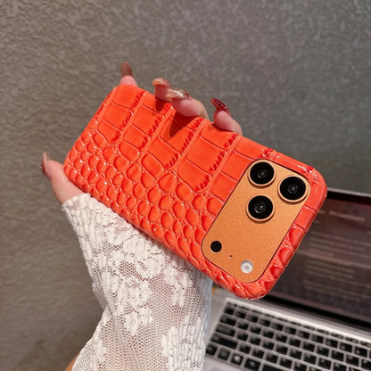 Glossy Crocodile Leather Case for iPhone 11-17 Air Pro Max Plus Frameless