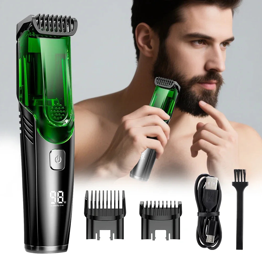 Rechargeable Beard Trimmer Vacuum Men Adjustable Length Cordless Clipper