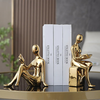 2pcs Ceramic Girl Bookends Set Modern Sculpture Shelf Holder Home Desk Decor