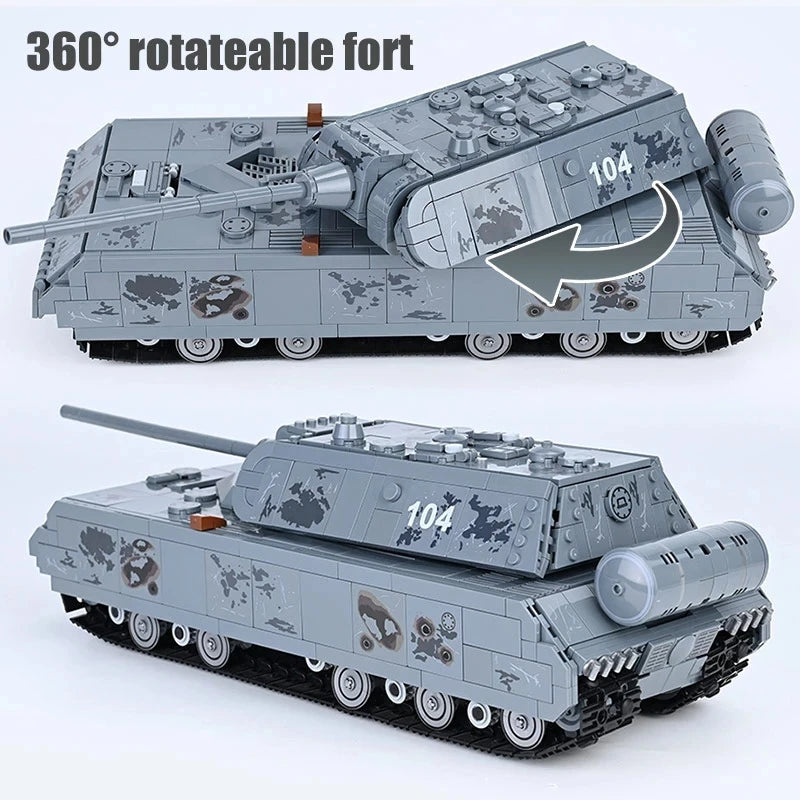 WW2 German Panzer Maus Heavy Tank Building Blocks Military Brick Toy Set