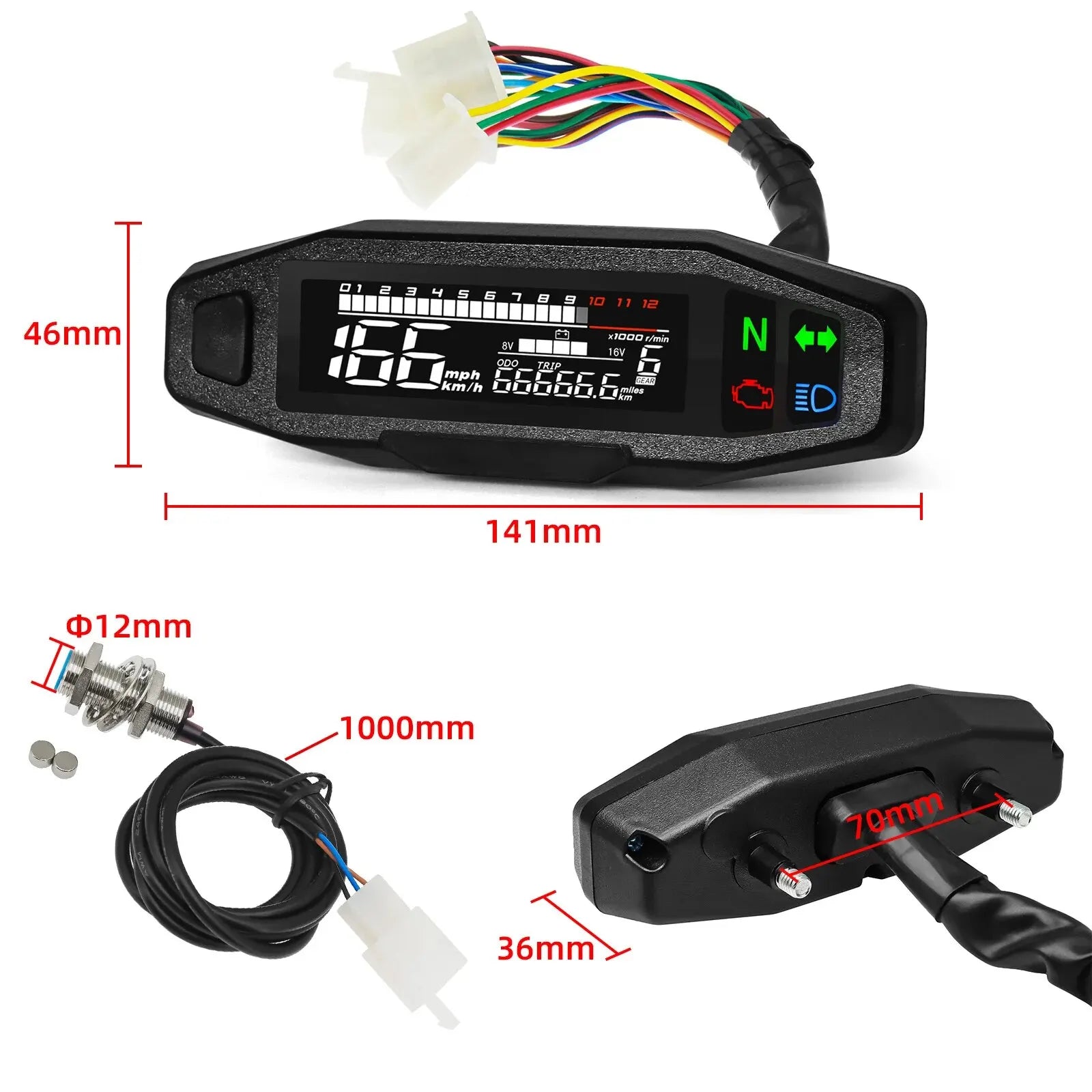 AD Universal Motorcycle Speedometer Digital Speed Meter LED Tachometer Dashboard Instrument Panel Meter LCD Display Y Bracket - EXPROTAS