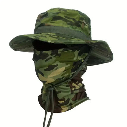 Wide Brim Boonie Hat with Balaclava Mask for Outdoor Fishing Hiking