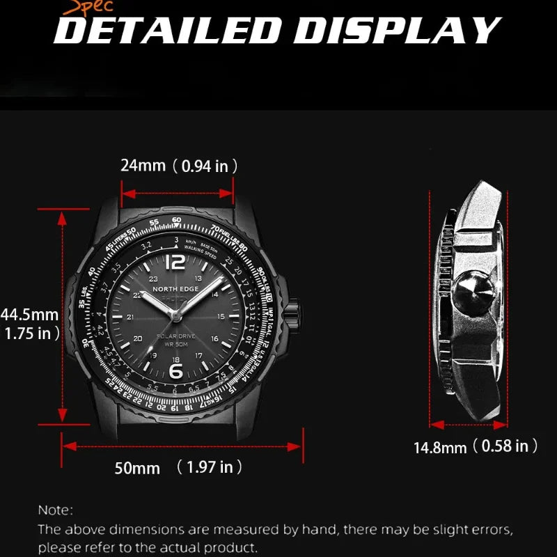 North Edge Solar Watch for Men 50M Waterproof Sport Silicone Strap