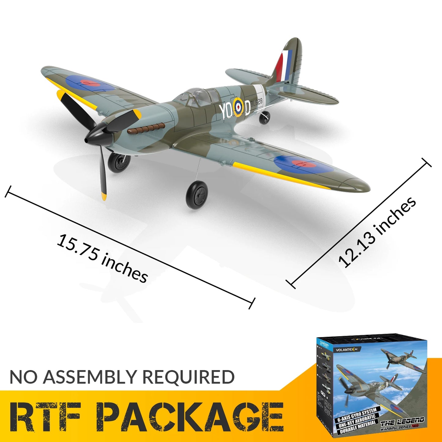 Volantex Spitfire RC Plane, EPP 400mm Wingspan 4CH 2.4G RTF Aerobatic Fighter