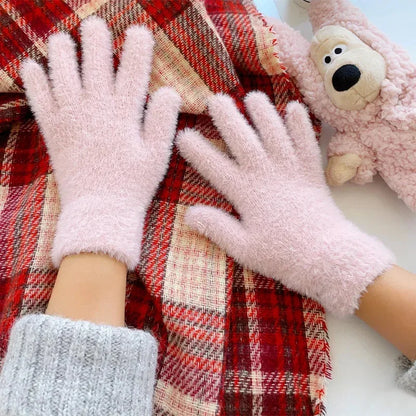 Warm Women Mink Velvet Finger Gloves Plush Five Finger Mittens Winter