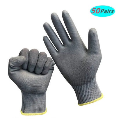 10-50 Pairs Safety Work Gloves PU Coated Nylon Gardening Builders Grip