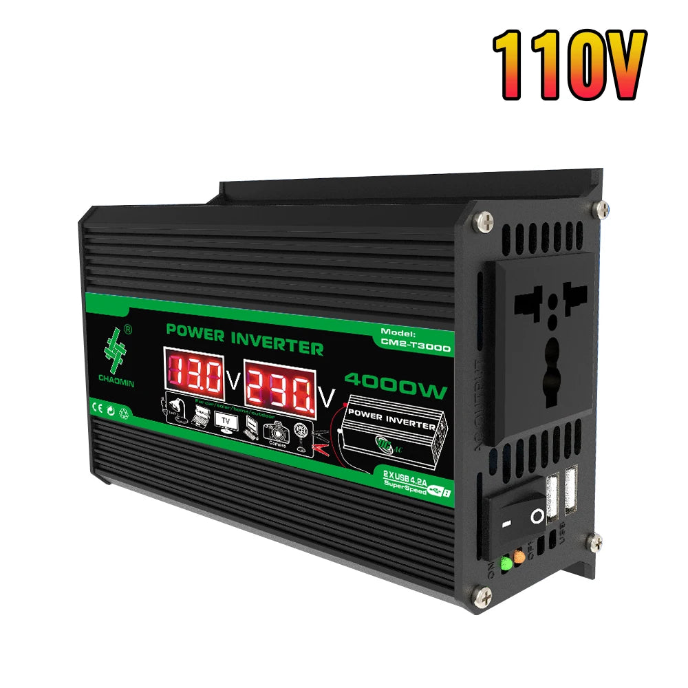 4000W 12V DC to 110/220V AC Power Inverter Dual USB LCD Camping RV