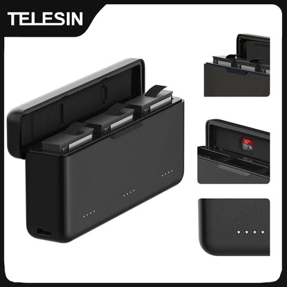 TELESIN 3-Slot Charger for DJI Osmo Action 3/4/5 Pro Battery, TF Card Storage Case