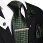 Men's Plaid Tie Clip Set with Pocket Square Cufflinks Wedding Accessories