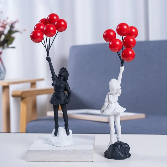 Resin Balloon Girl Figurine Sculpture Modern Abstract Home Office Desk Decor