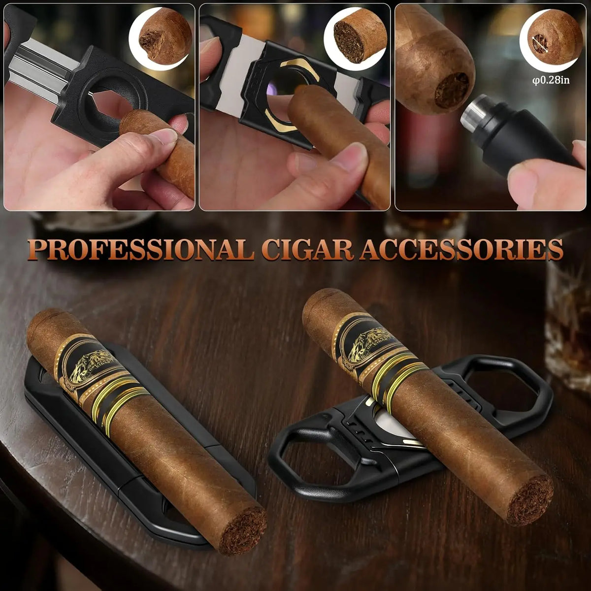 Leather Cigar Case Portable Travel Bag with 4 Tubes and Accessories