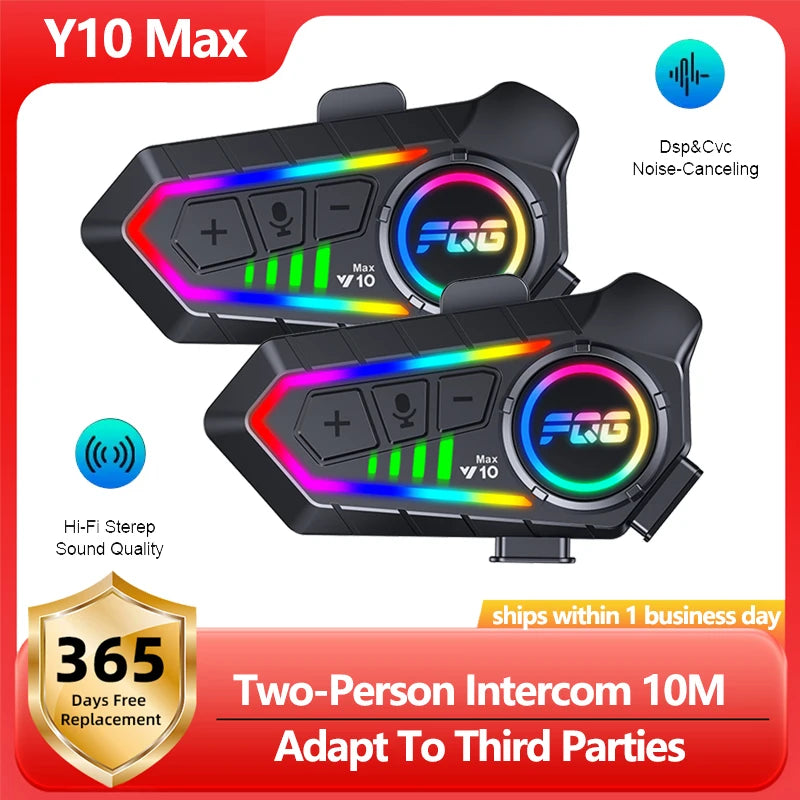 Y10 Max Motorcycle Helmet Bluetooth 6.0 Intercom Headset CVC DSP Noise Reduction