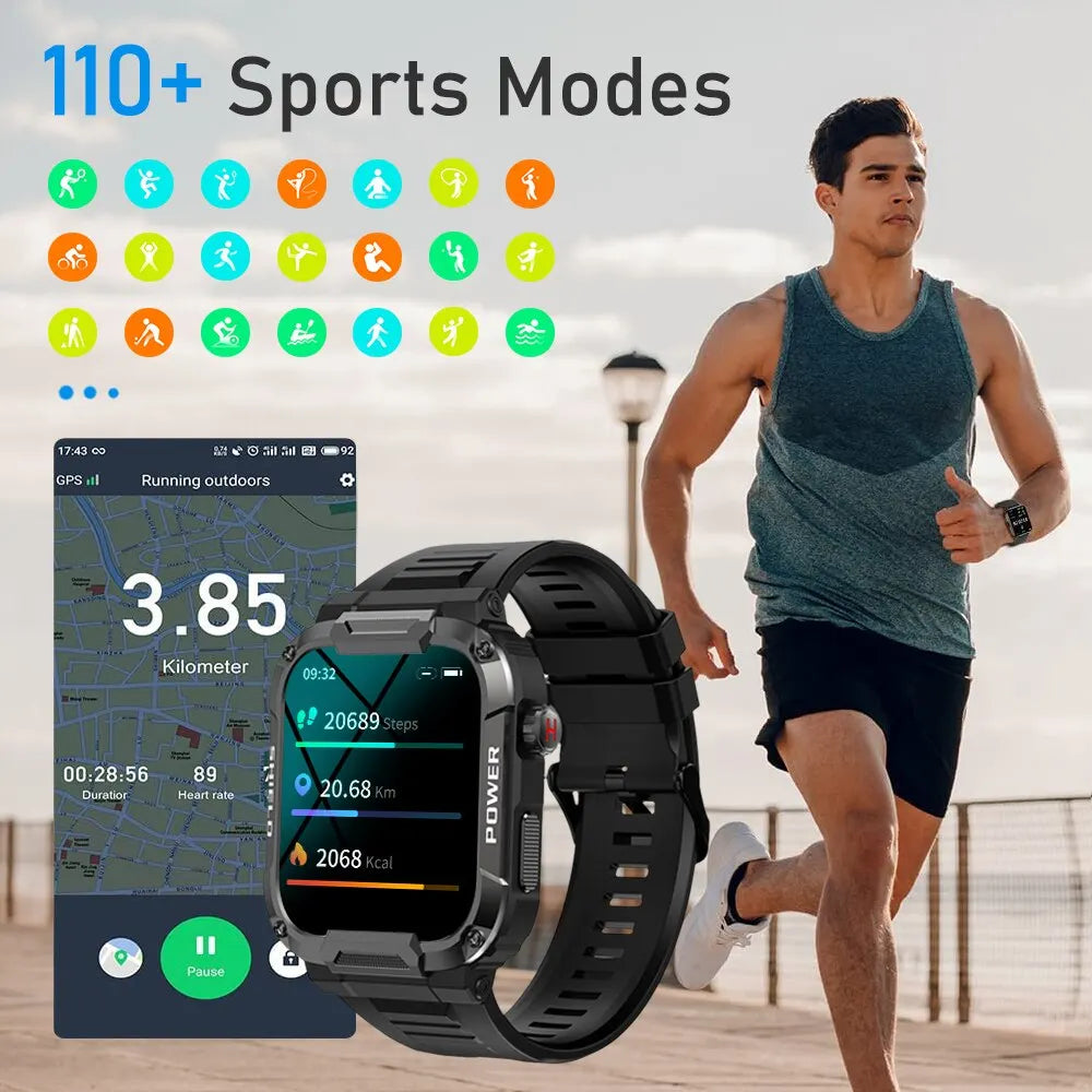MEVADEN 1.85 Outdoor Military Smart Watch Men Bluetooth Call Smartwatch For Android IOS IP68 Waterproof Sports Fitness Watches-EXPROTAS