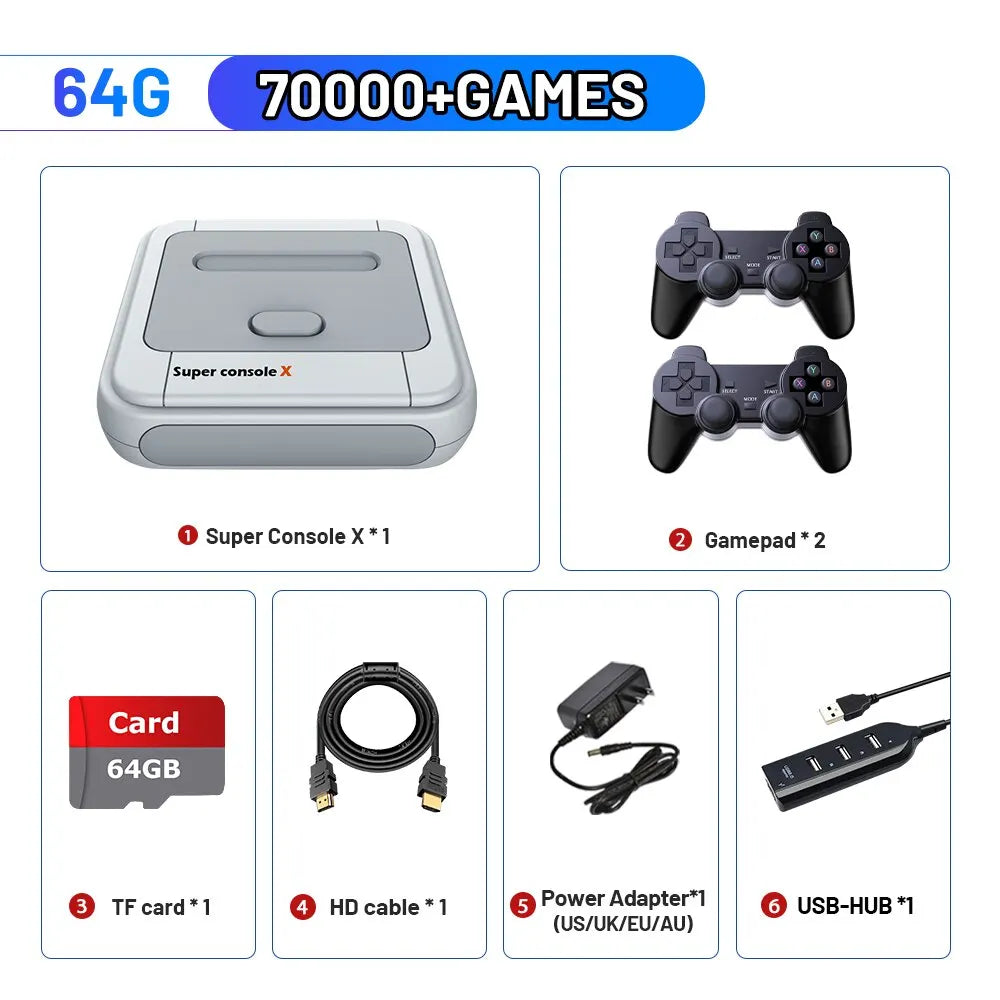 KINHANK Game Box Super Console X Retro Video Game Console Support 90000 Games 50 Emulators for PS1/PSP/MAME/DC with Controllers-EXPROTAS