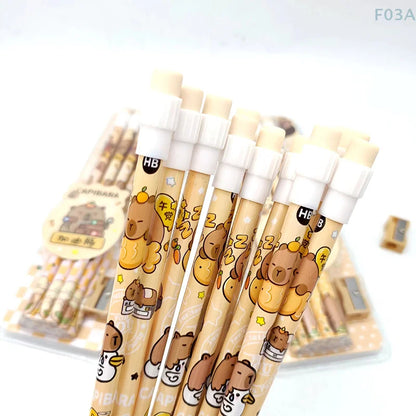 12Pcs Capybara Pencils Cute HB with Sharpener for School Stationery