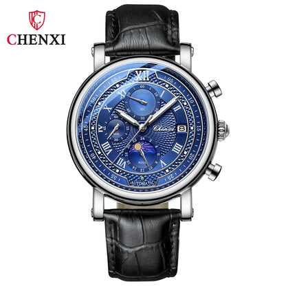 Chenxi 976 Leather Chronograph Date Men's Phase Of The Moon Timing Business Luminous Quartz Watch Relojes para hombres-EXPROTAS