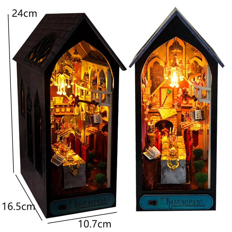 DIY Wooden Book Nook Mini Dollhouse 3D Puzzle Kit Bookshelf Insert Decor Gift - EXPROTAS
