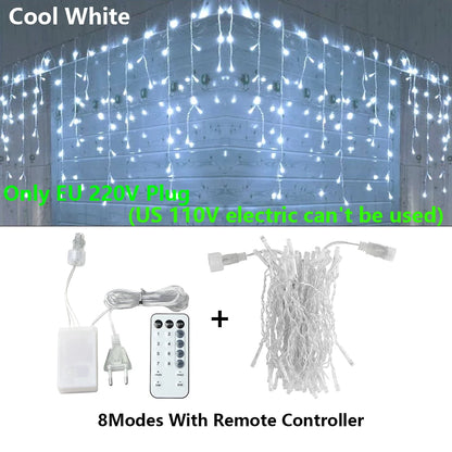 3.5-40M LED Icicle String Lights Christmas Curtain Fairy Lights Garland Remote Outdoor For New Year Wedding Street Holiday Decor-EXPROTAS