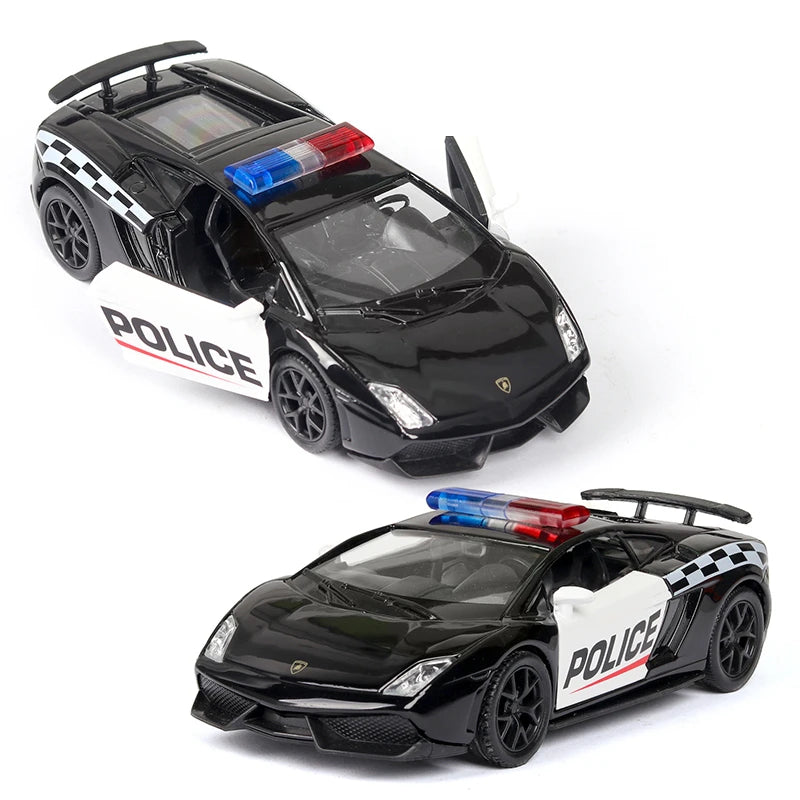 1:36 Alloy Diecast Car Models Police Car Black with Pull Back Function