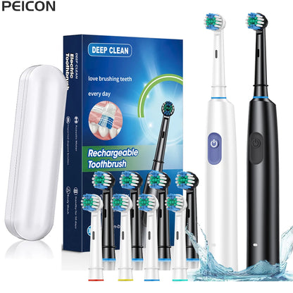 Electric Toothbrush Rechargeable Brush Rotating 8 Heads USB Timer Adults