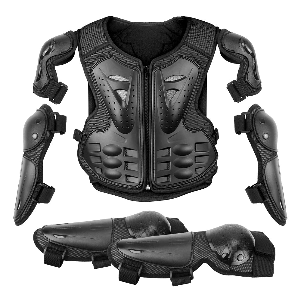 Kid's Motorcycle Armor Vest Protection Jacket Moto Full Armor for Children Eye Catching Short Length Motocross Body Armor Riding Kneepads