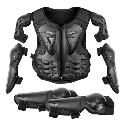 Kid's Motorcycle Armor Vest Protection Jacket Moto Full Armor for Children Eye Catching Short Length Motocross Body Armor Riding Kneepads