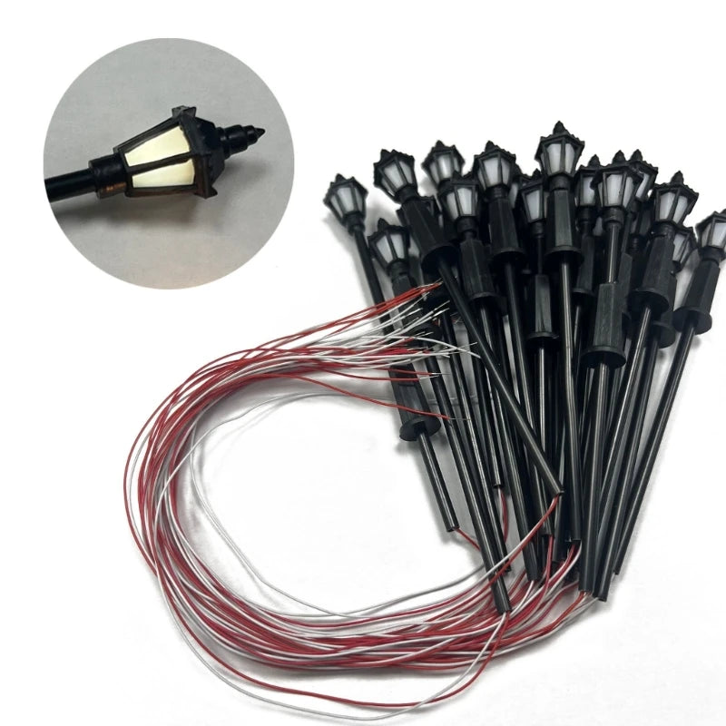 20pcs Model Street Lamp White Warm Light for Sand-table Exercise Garden