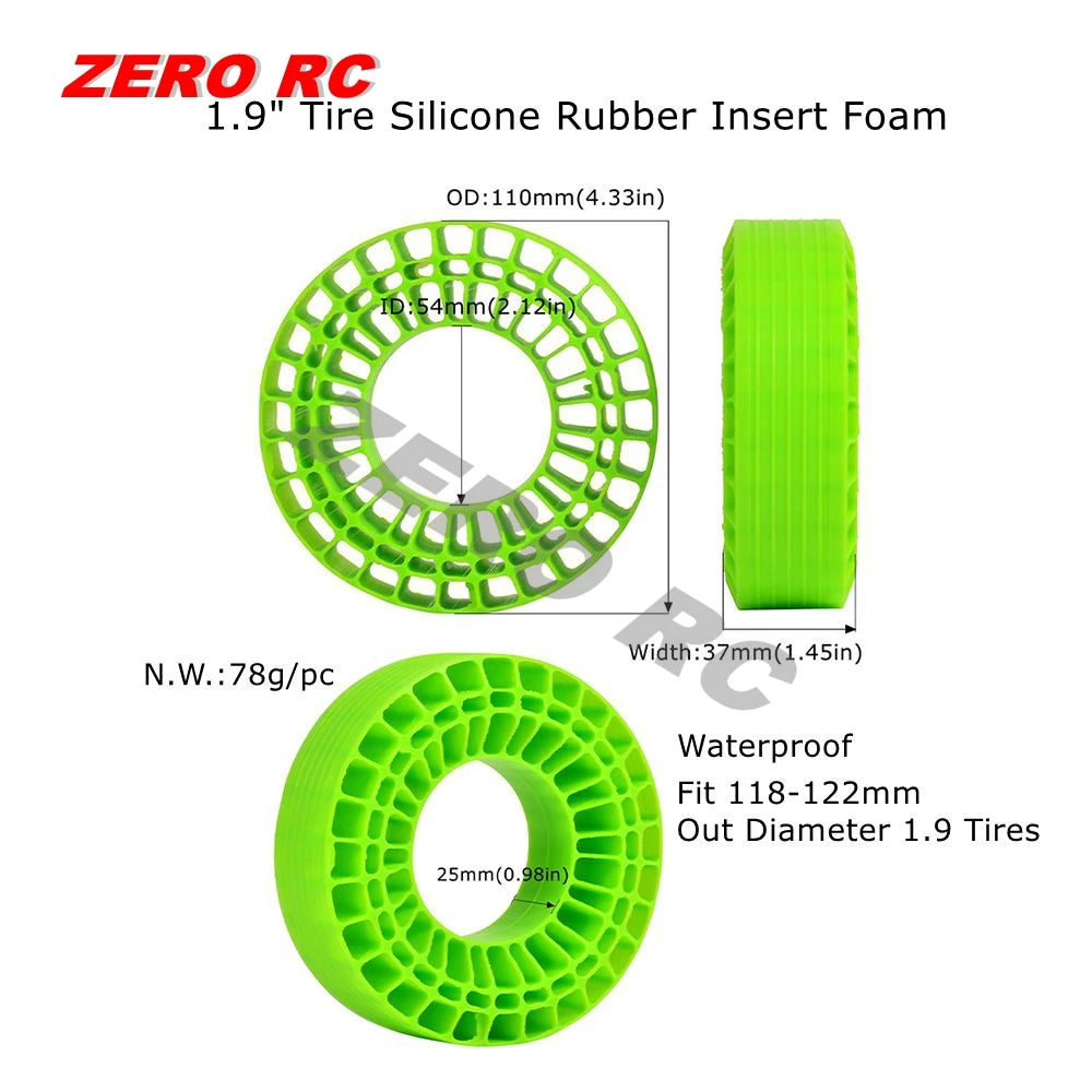 RC Crawler Tire Inserts Silicone Rubber Foam 1/10 Fit 1.9" 2.2" Wheels