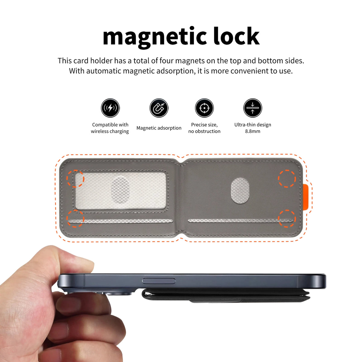Magnetic Phone Card Holder Wallet PU Leather RFID Wireless Charging Case