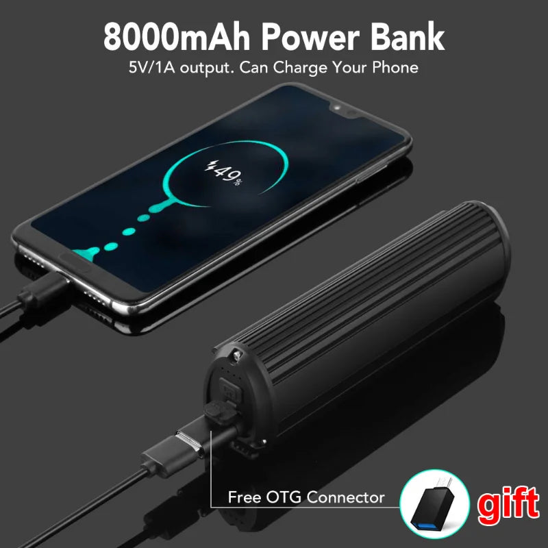 LED Bike Light 8000mAh Front Rechargeable Waterproof USB Torch Lamp