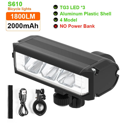 LED Bike Light 8000mAh Front Rechargeable Waterproof USB Torch Lamp
