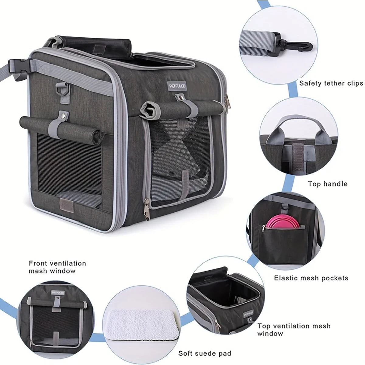 Dog Cat Bike Basket Expandable Pet Carrier Backpack 4-Door Foldable Bike Carrier