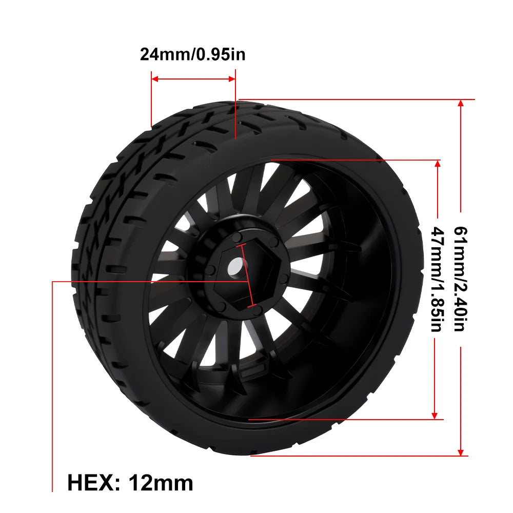 ZD Racing RX12 1/12 RC Car Tires 2pcs Rubber Drift Tires 12mm Hex