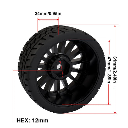 ZD Racing RX12 1/12 RC Car Tires 2pcs Rubber Drift Tires 12mm Hex