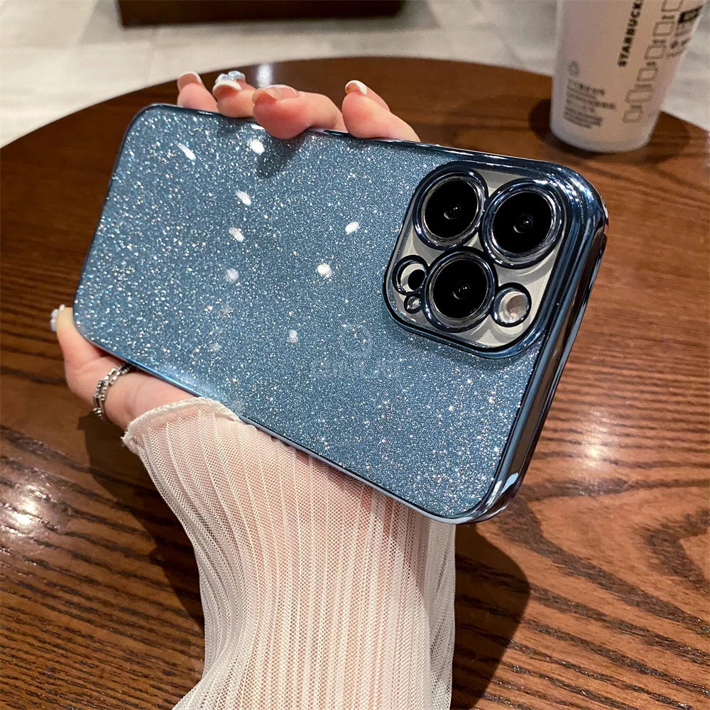 Square Glitter Plating Case for iPhone 11-16 Pro Max Mini XR XS Clear Cover
