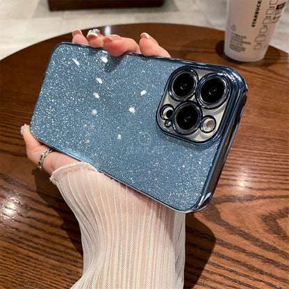 Square Glitter Plating Case for iPhone 11-16 Pro Max Mini XR XS Clear Cover