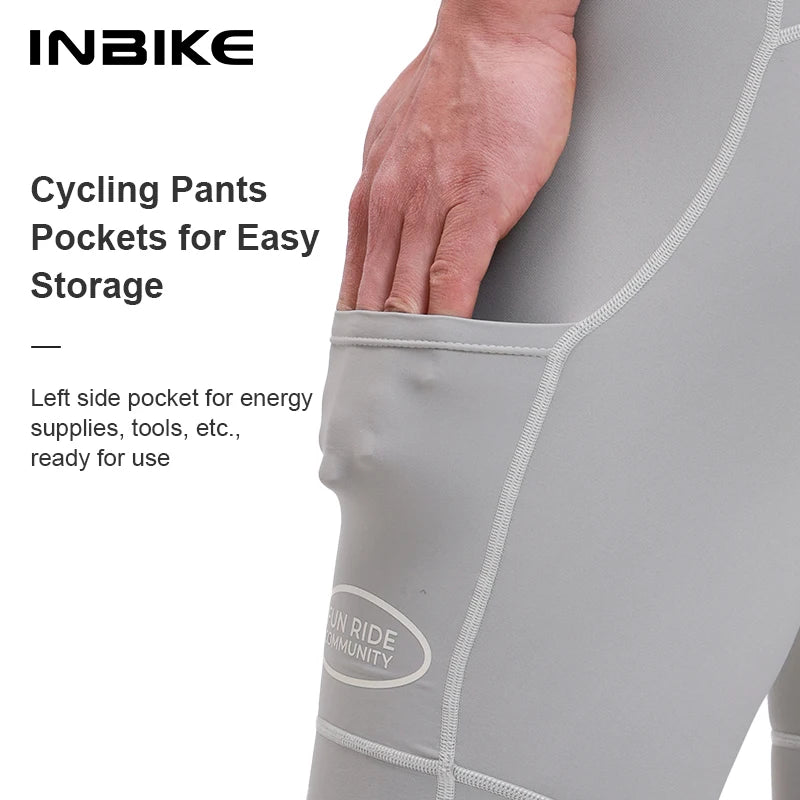 High Waist Cycling Bib Shorts INBIKE Mens Breathable MTB Road Bike Pockets