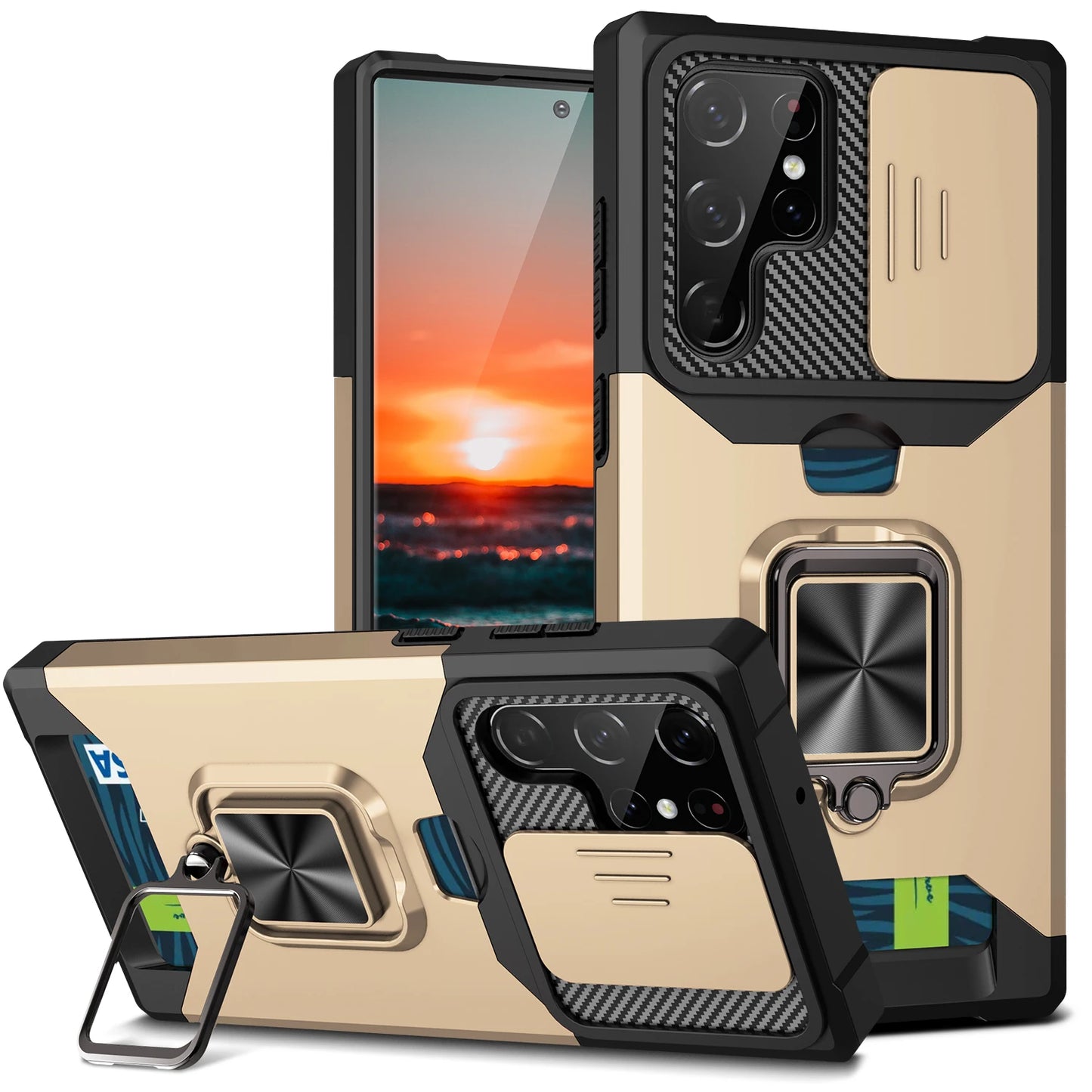 Armour Ring Phone Case for Samsung S21 S22 S23 S24 Ultra Note20 Card Slot