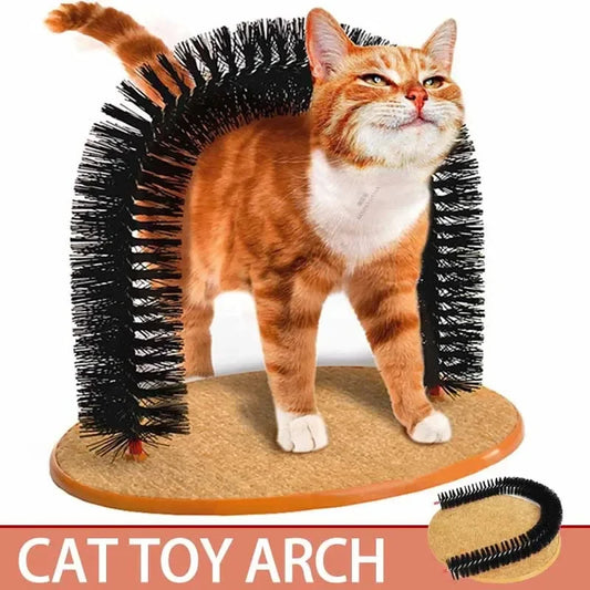 Cat Toy Arch Self Groomer with Massage Brush Scratching Pad Interactive Pet Toy
