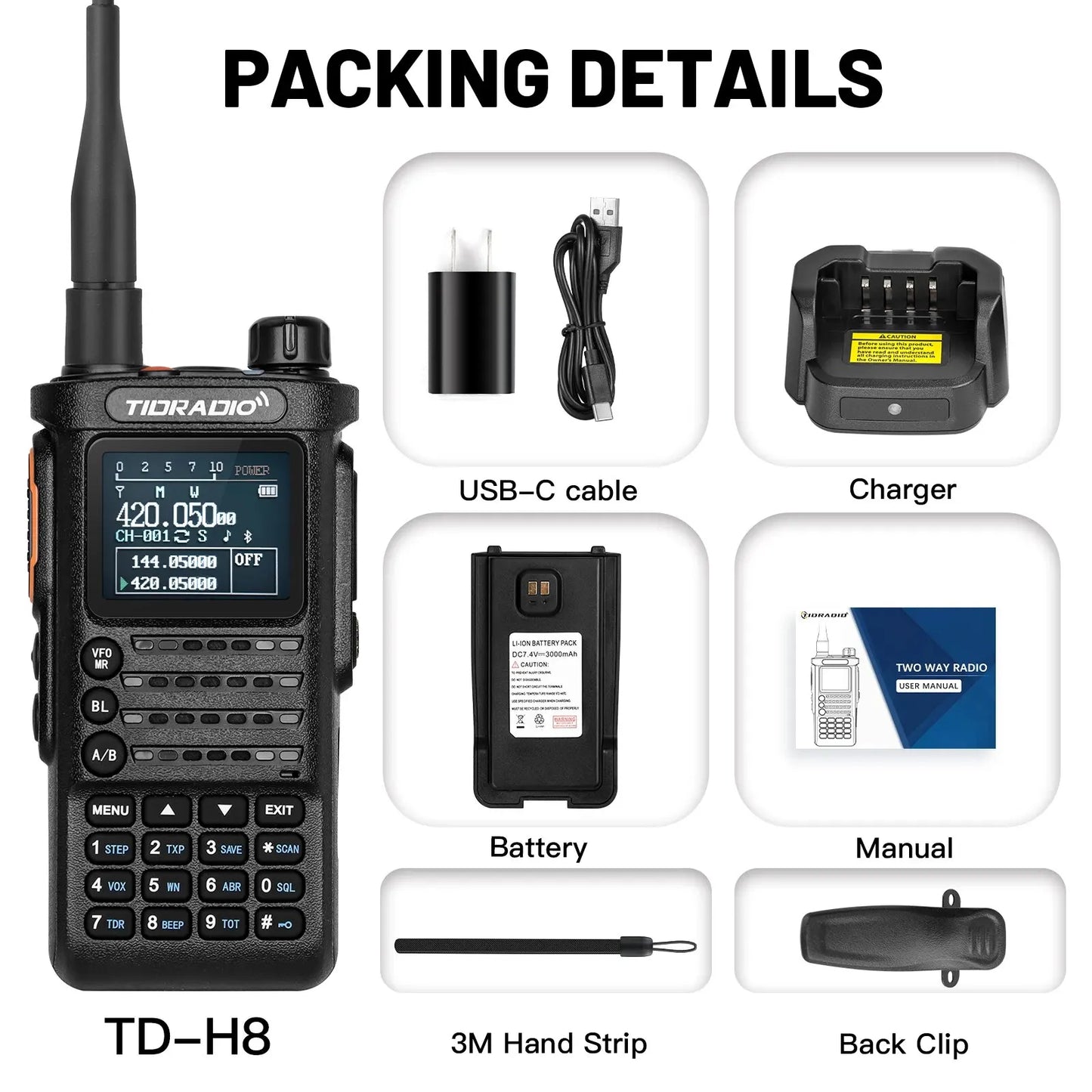 TIDRADIO TD H8 10W High Power Walkie Talkie Long Range Portable Two Way Radio Connection Phone APP Wireless Programming HAM GMRS-EXPROTAS