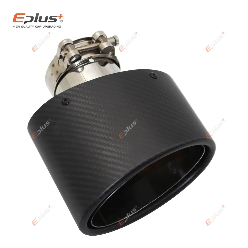 Universal Car Matte Carbon Fiber Muffler Tip Exhaust Pipe Nozzle Decoration Stainless Silver Oval 150mm Tilting Left Right-EXPROTAS