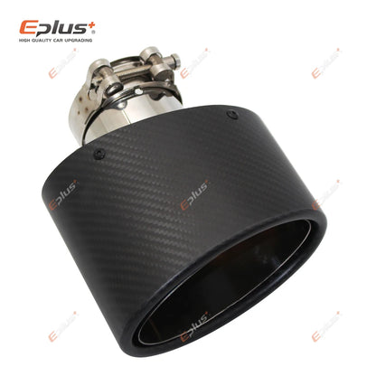 Universal Car Matte Carbon Fiber Muffler Tip Exhaust Pipe Nozzle Decoration Stainless Silver Oval 150mm Tilting Left Right-EXPROTAS