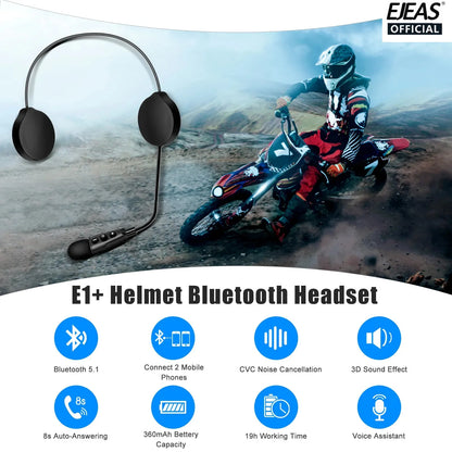 EJEAS E1+ Motorcycle Helmet Bluetooth Headset Music Speaker Remote Option