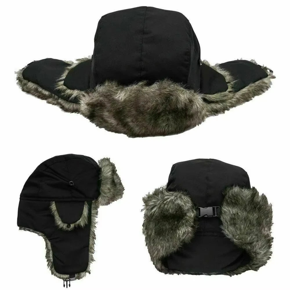 Winter Ski Hat Trapper Faux Fur Earflap Cap Warm Russian Aviator
