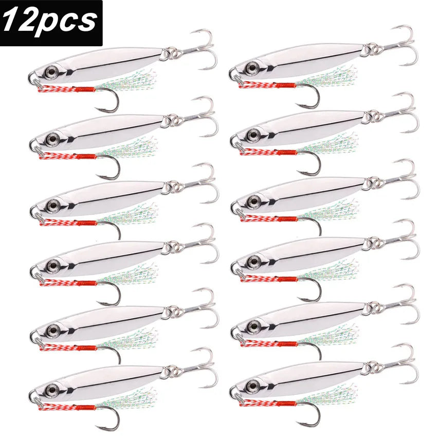 12Pcs Fishing Lure Metal Jigs Spoon Bait 40g 30g 20g 15g Mackerel Bass