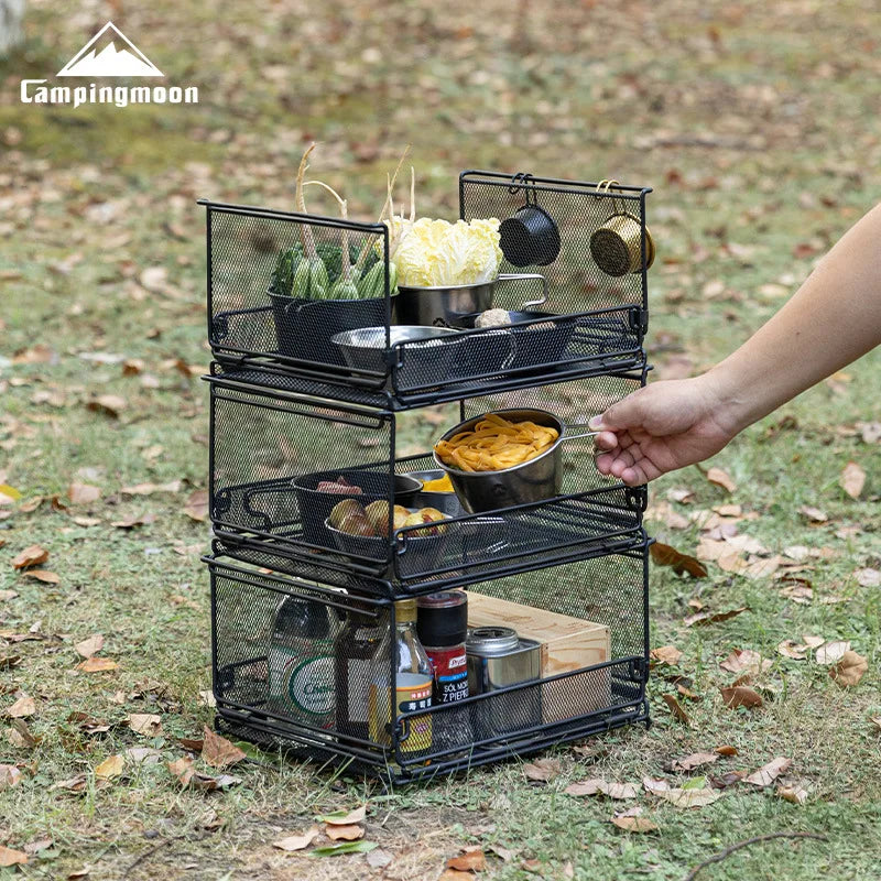 CAMPINGMOON CK-23BK Folding Storage Net Cage Box Shelf for Camping/Home